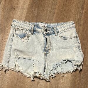 Cello Blue High-Waisted Jean Shorts with Frayed Hems